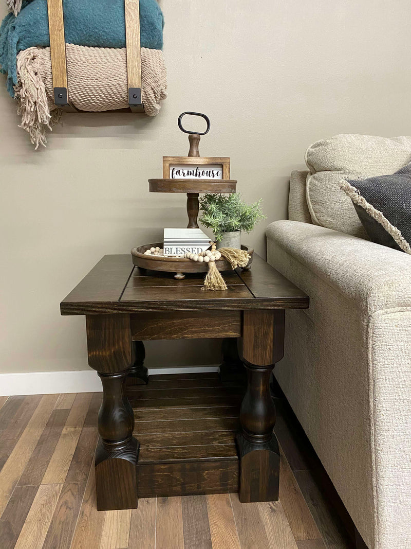 Rustic Baluster Farmhouse End Table Fully Stained