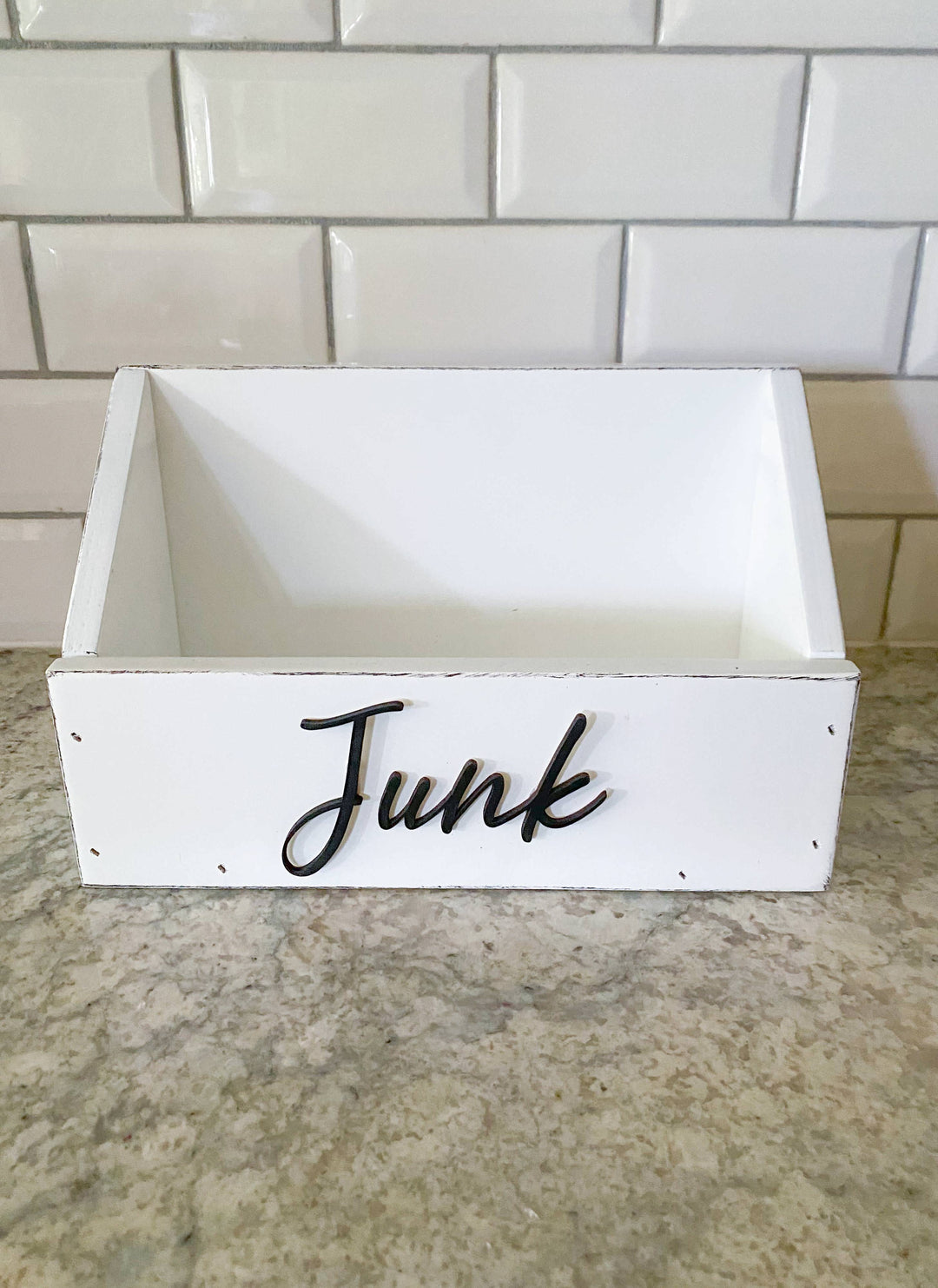 handmade wooden remote "junk" caddy white distressed