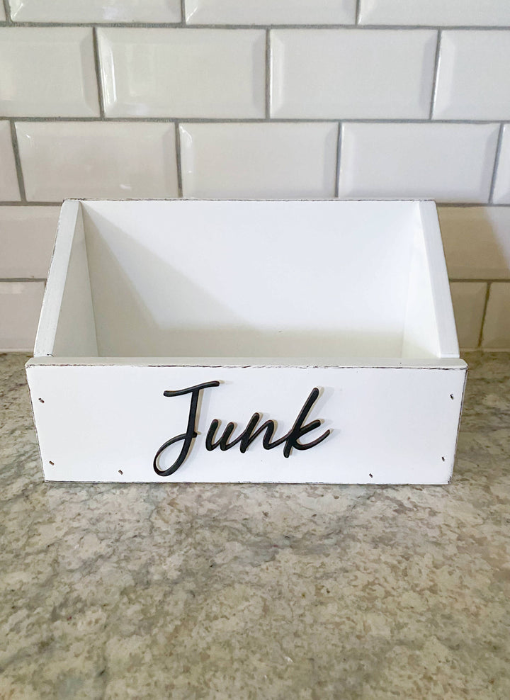 handmade wooden remote "junk" caddy white distressed