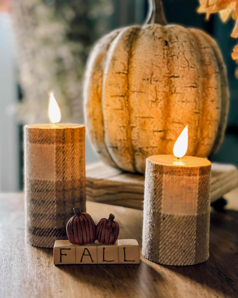 Fall plaid realistic candle 4 inch candle