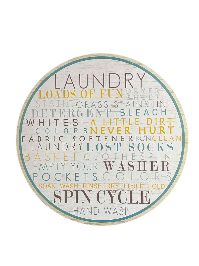 clearance decor round laundry sign in wood look and aqua colors