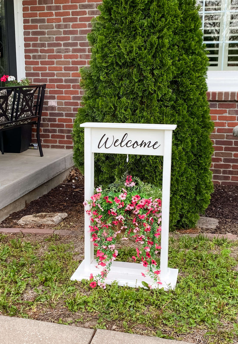 Wooden hanging basket plant stand – freestanding + handmade