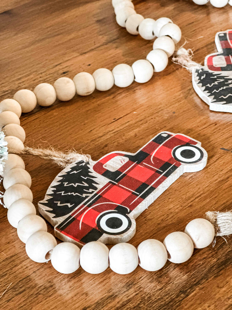 Farmhouse red plaid farm truck beaded garland