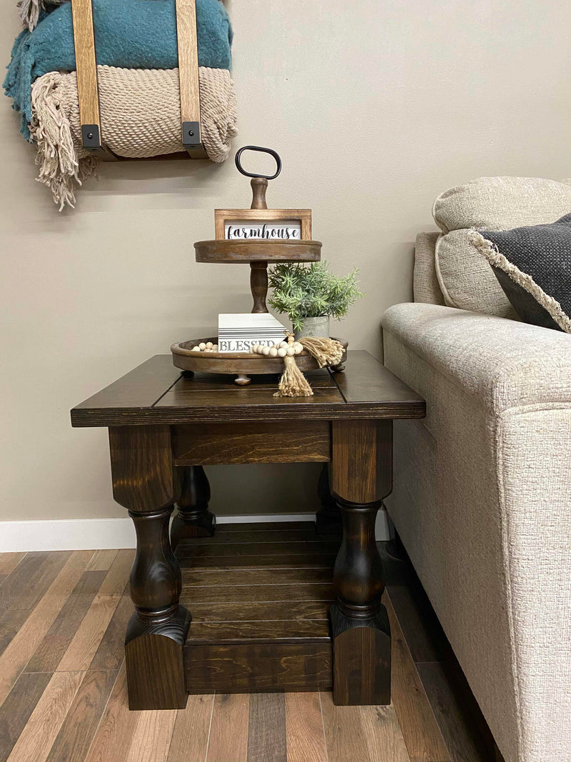 Rustic Baluster Farmhouse End Table Fully Stained