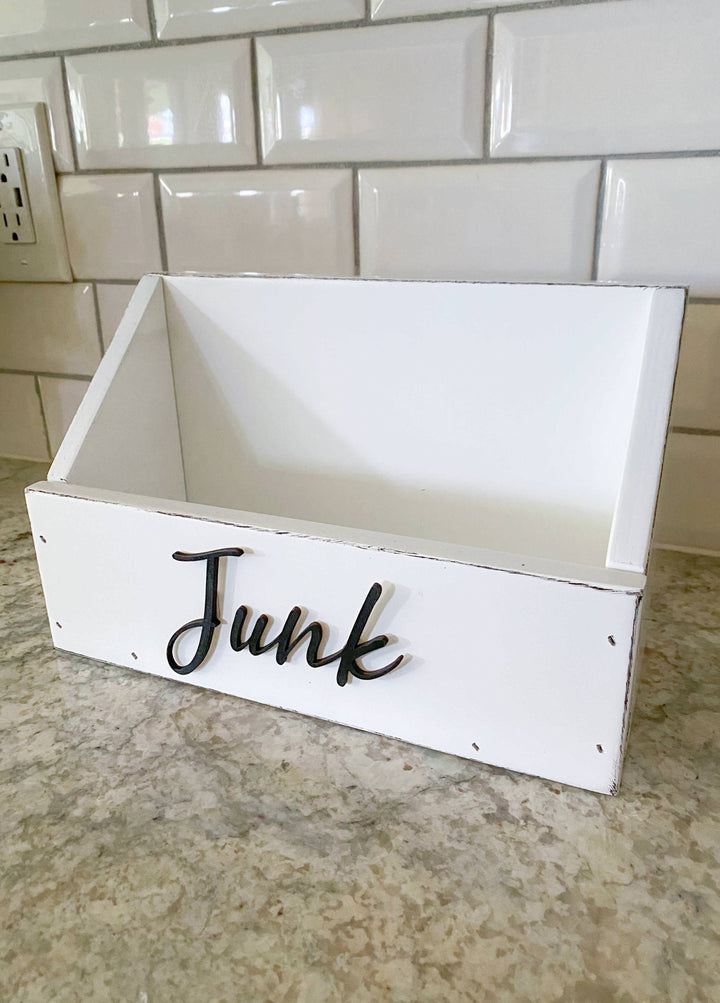 handmade wooden remote "junk" caddy white distressed
