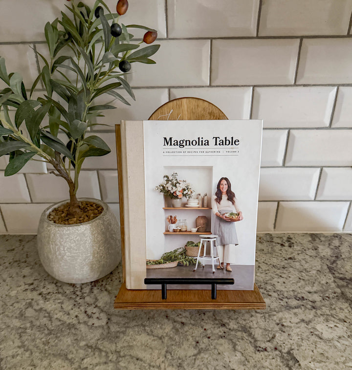 Golden Oak stained cookbook holder with personalization