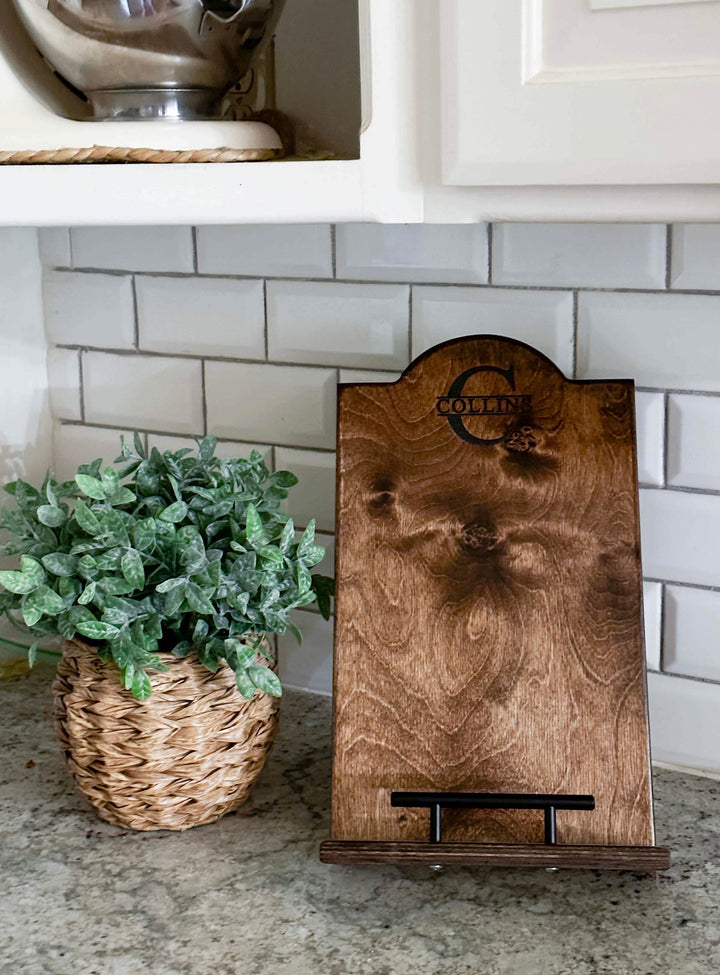 Monogram style cookbook holder