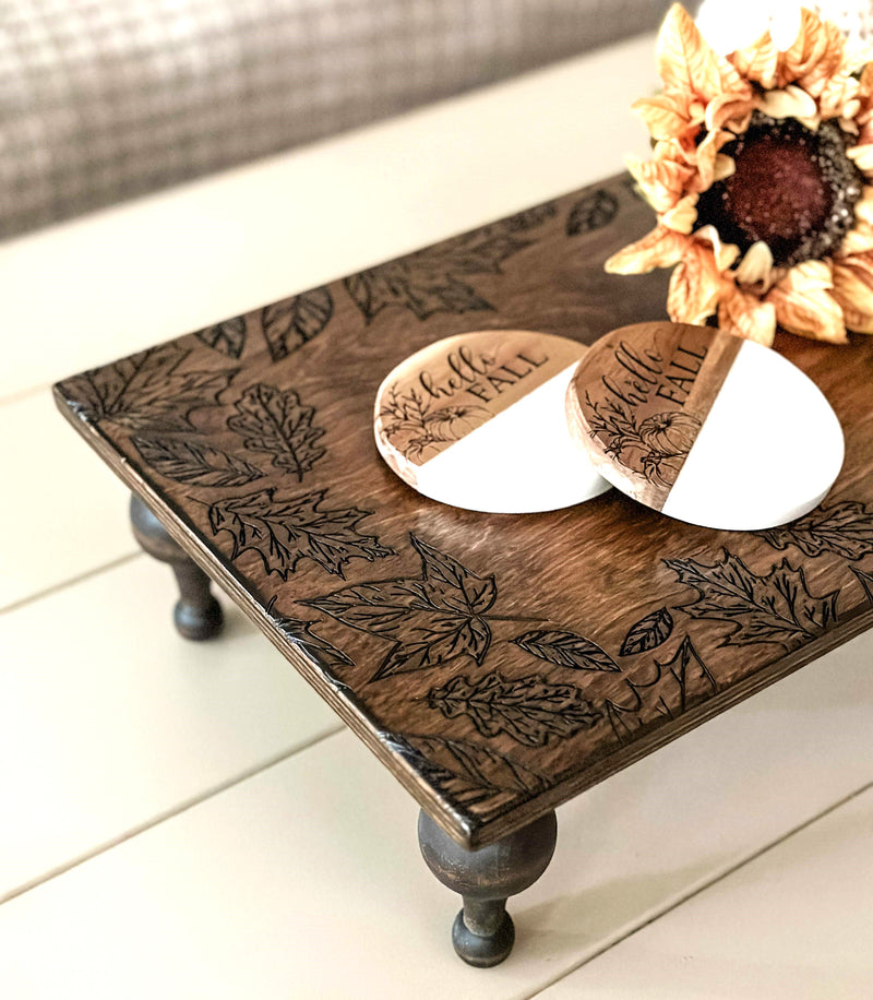 Sunflower + hello fall engraved wood + marble coaster set