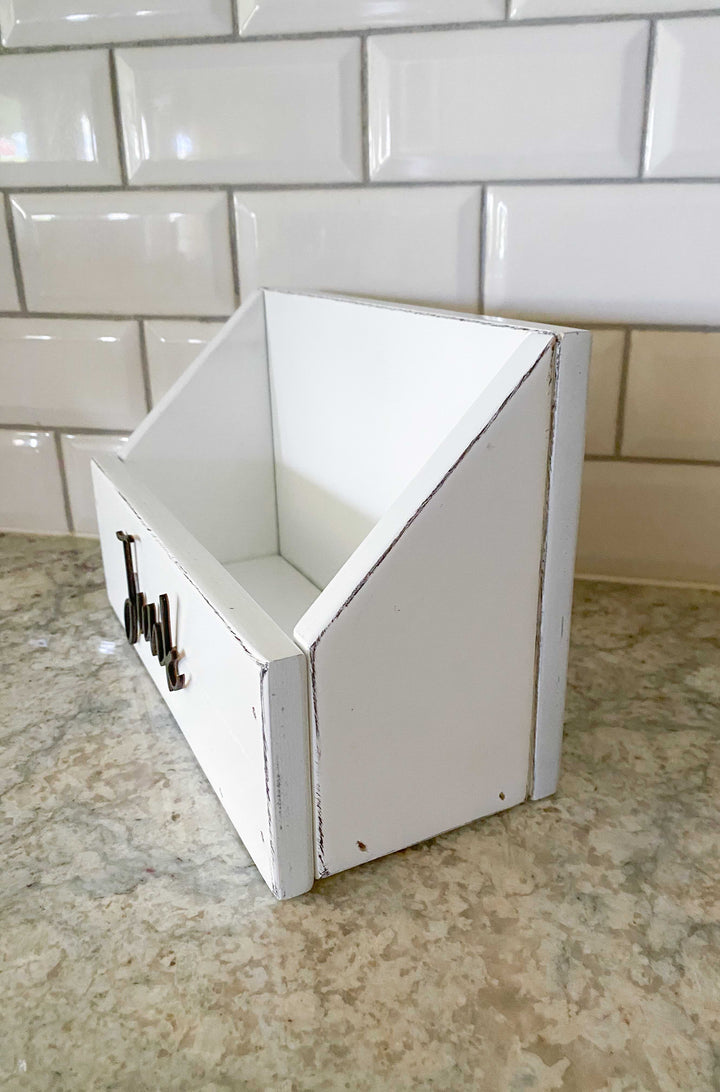 handmade wooden remote "junk" caddy white distressed