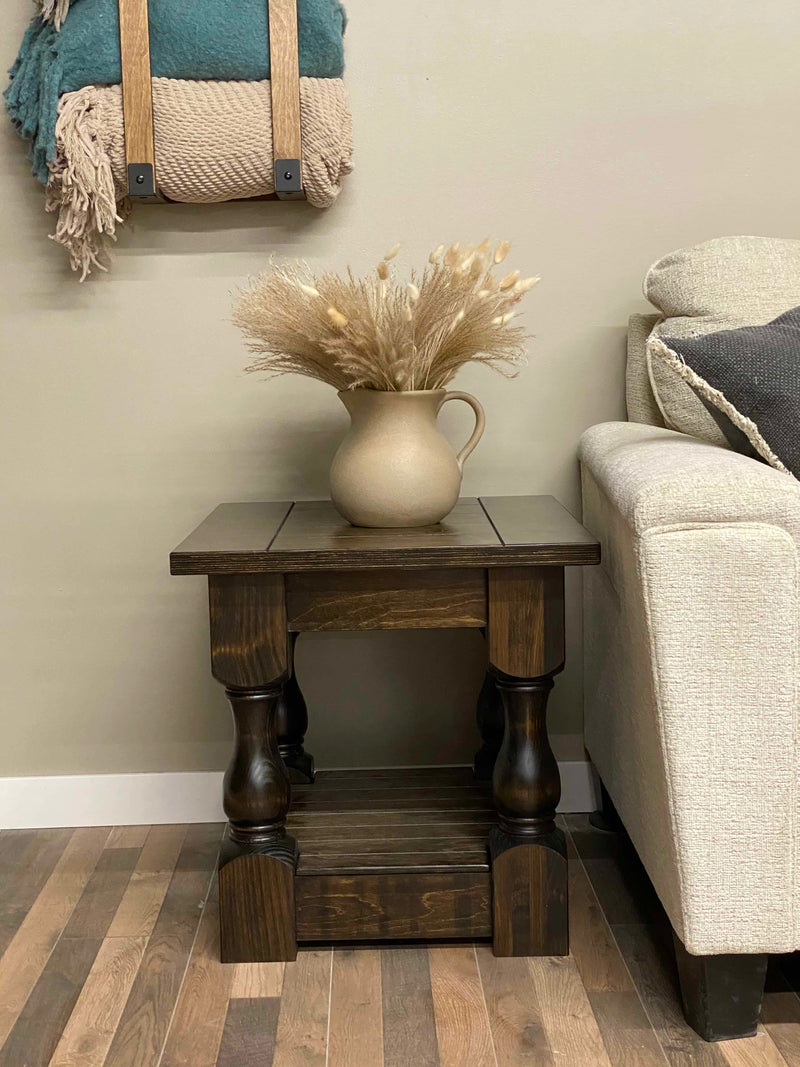 Rustic Baluster Farmhouse End Table Fully Stained