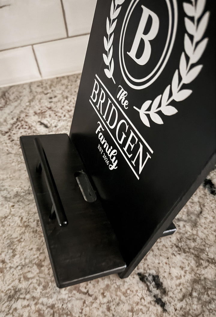 Solid black cookbook holder - personalized