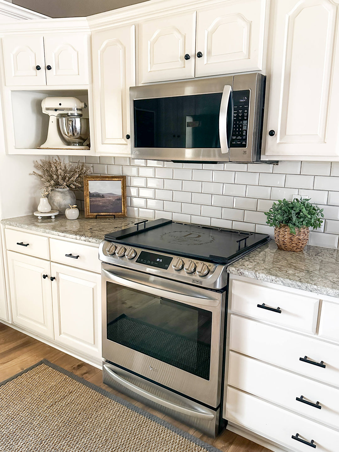 Personalized monogram stove cover, black + natural "Davenport"