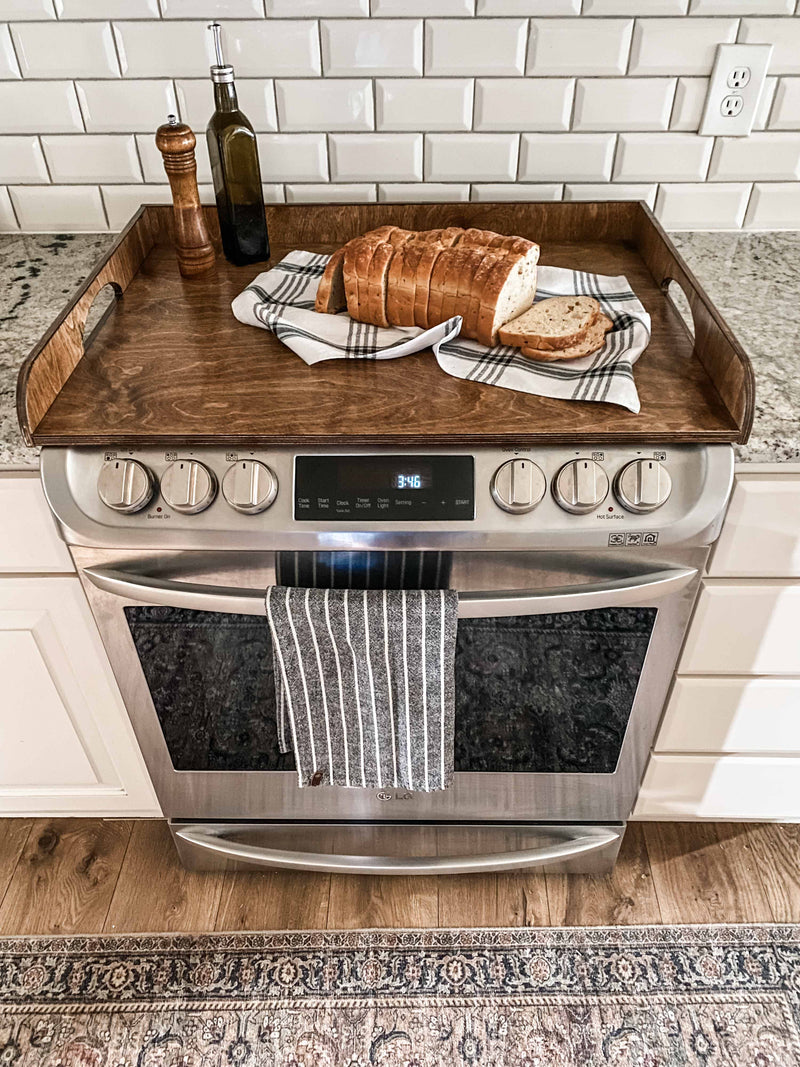 Clean and simple warm brown stove cover with raised edge