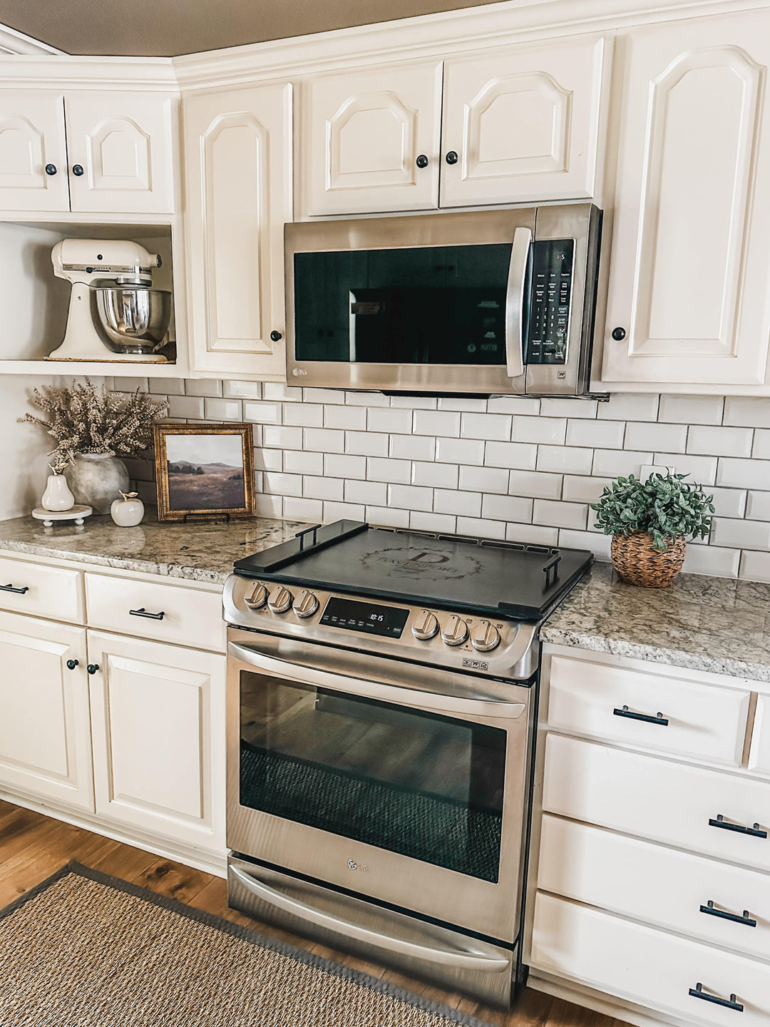 Personalized monogram stove cover, black + natural "Davenport"