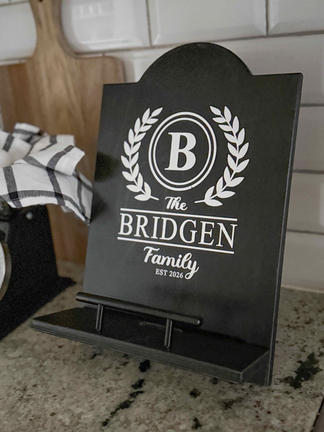 Solid black cookbook holder - personalized
