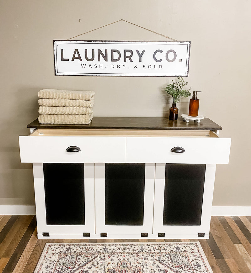 Templeton Laundry with a Storage Drawer in White with a Dark Brown Stained Top