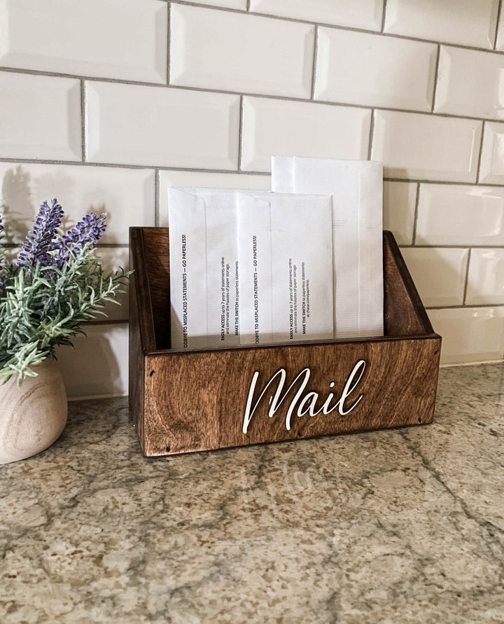 handmade wooden mail caddy