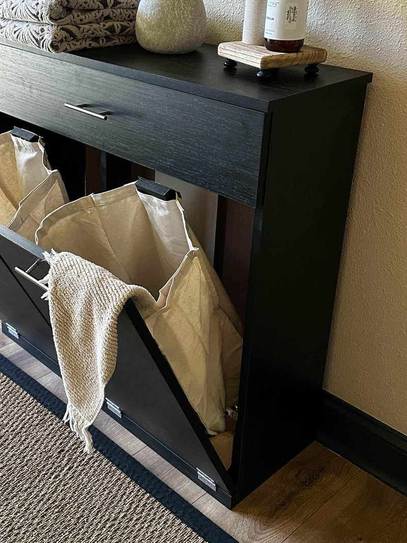 Templeton laundry with a storage drawer in textured black modern style