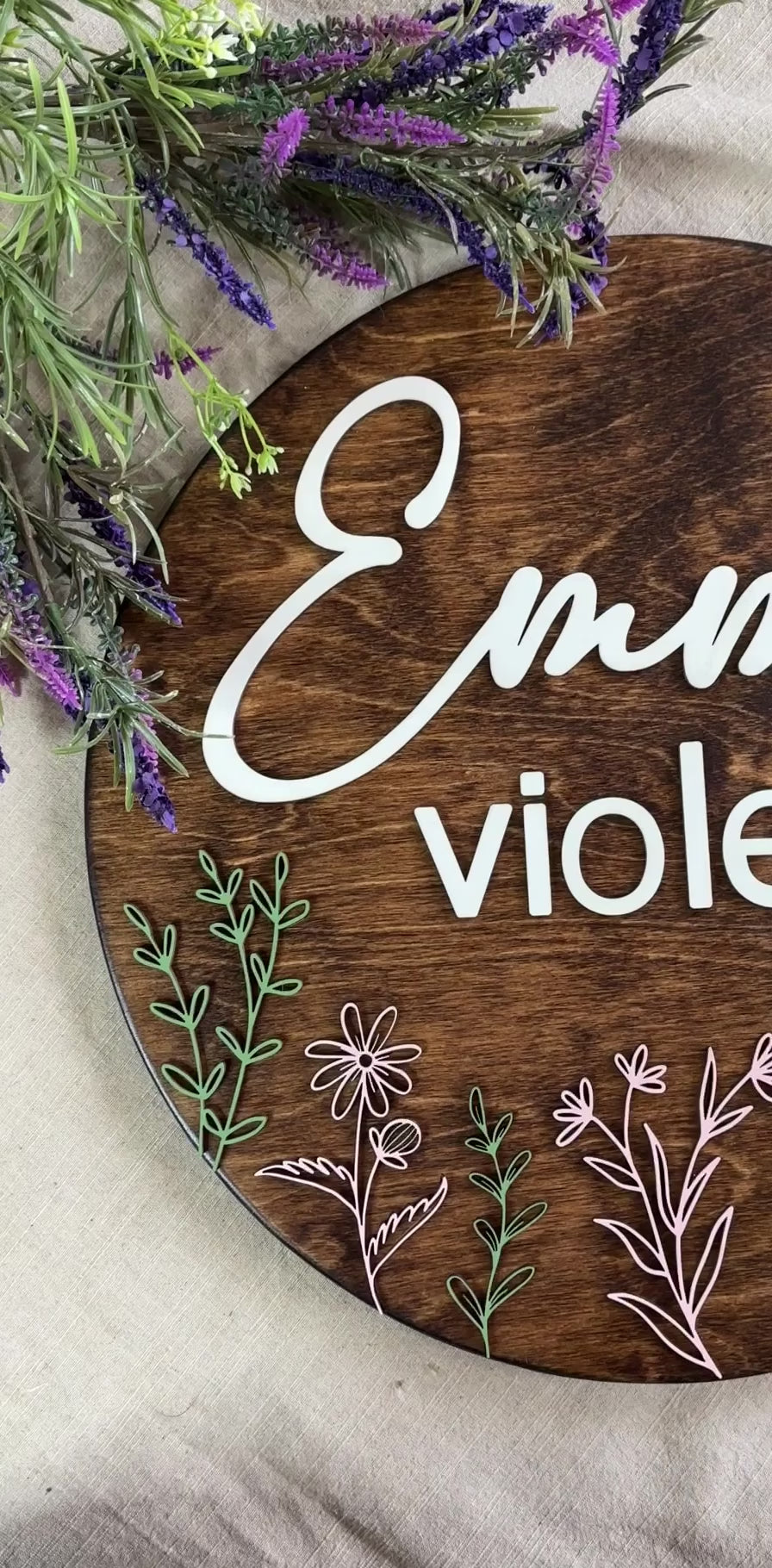 Emma Violet floral newborn baby name sign
