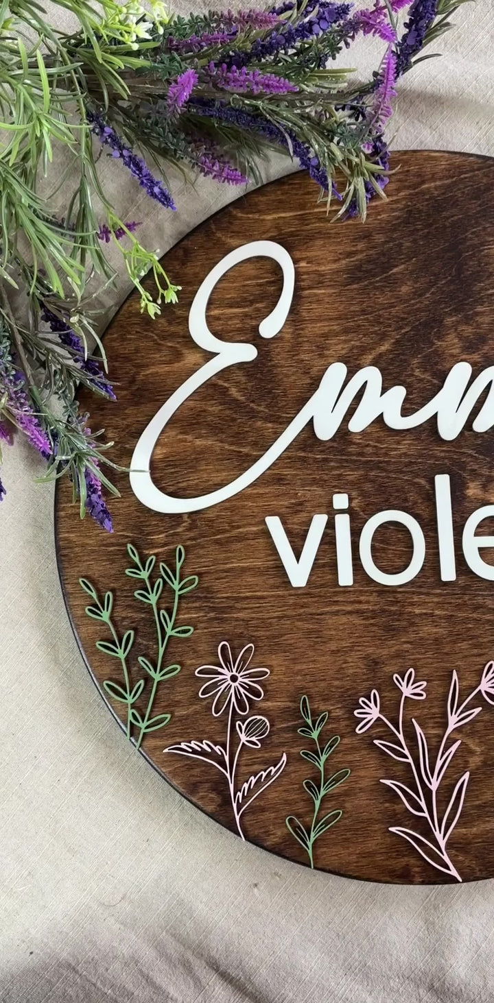 Emma Violet floral newborn baby name sign