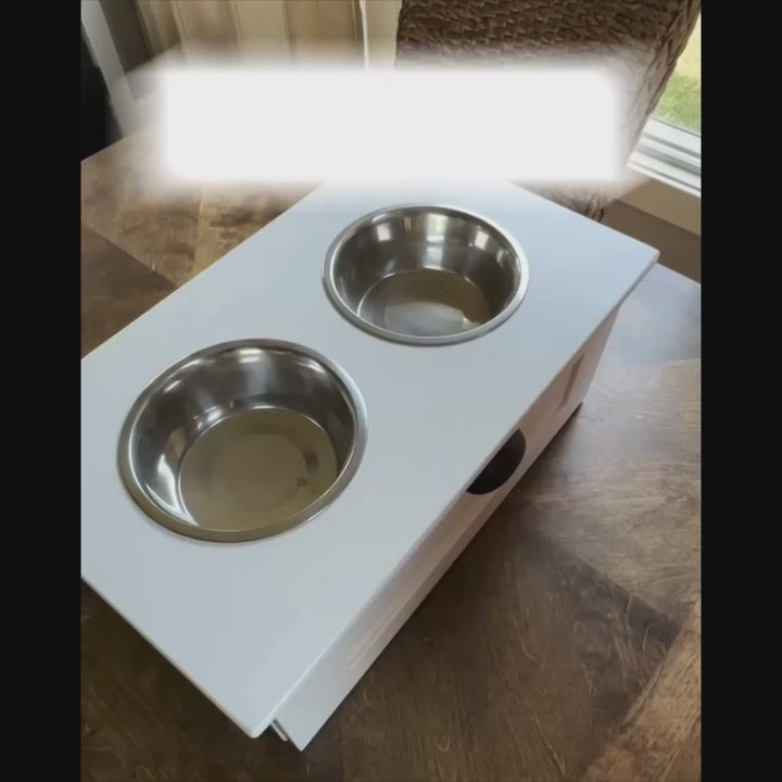 3 bowl elevated pet feeder with storage drawer