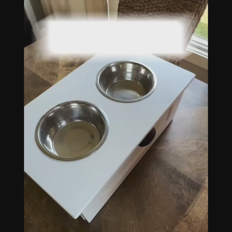 3 bowl elevated dog feeder with storage drawer - more colors