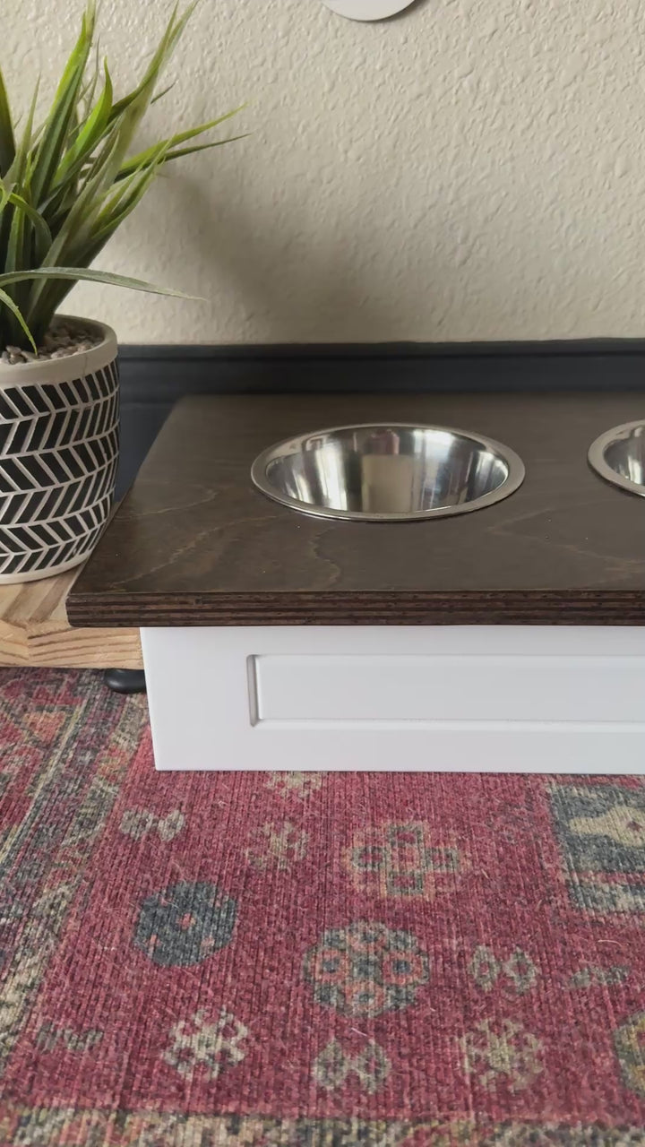 Four bowl small size elevated pet feeder in white
