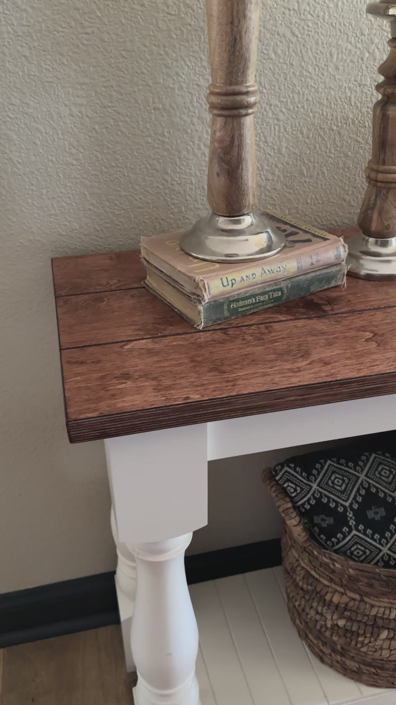 Entry table with baluster legs with red oak top