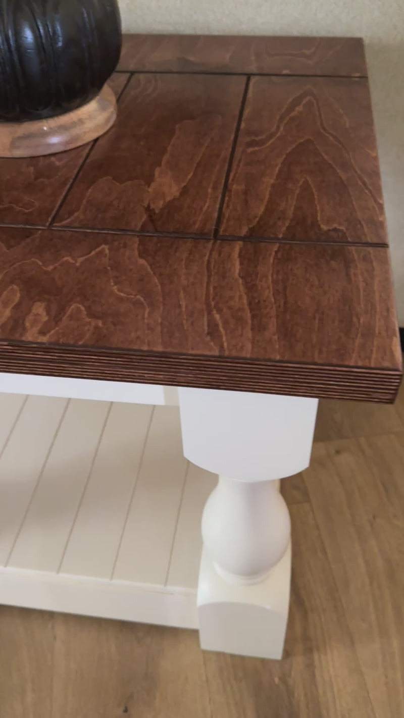 Rustic baluster farmhouse end table in red oak