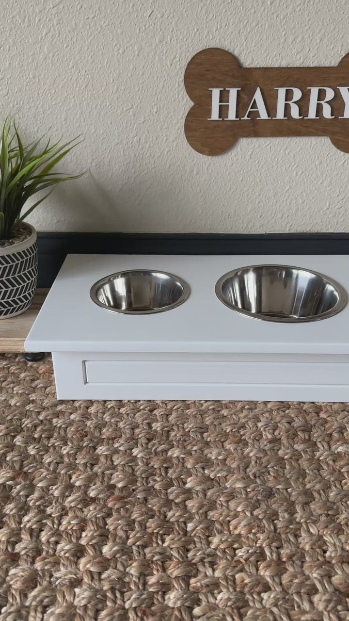 3 bowl small size elevated pet feeder in white