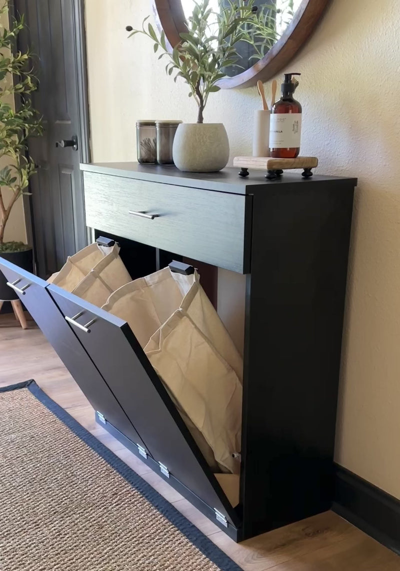 Dashwood laundry with a storage drawer in black wood look modern style