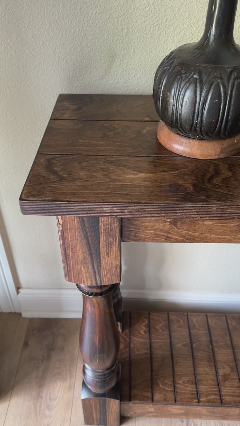 Entry table with baluster legs fully stained