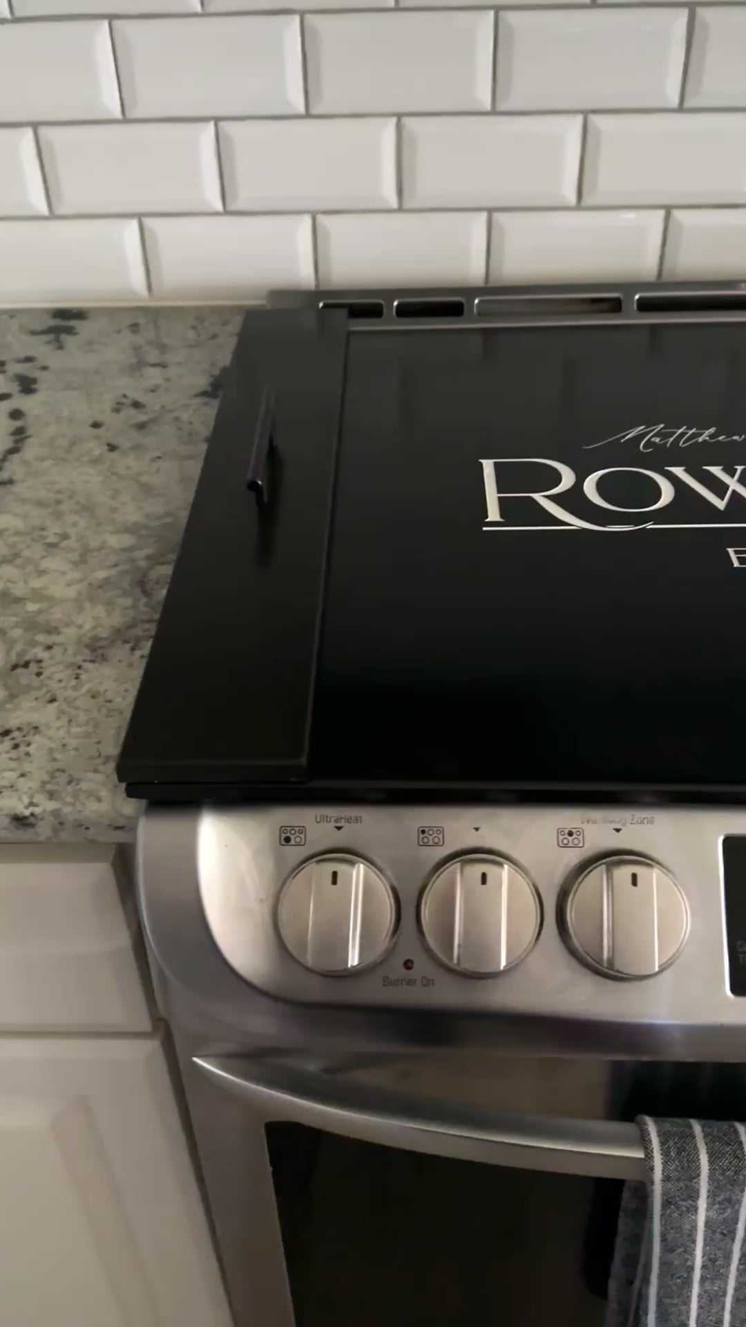 Personalized family name stove cover, Black "Rowland"
