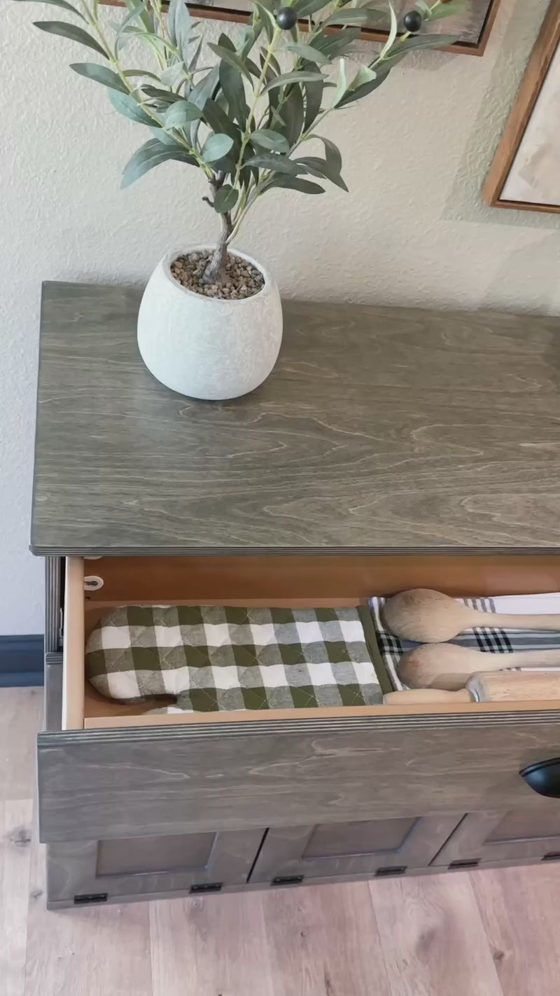 Prescott trash with a storage drawer in aged barrel
