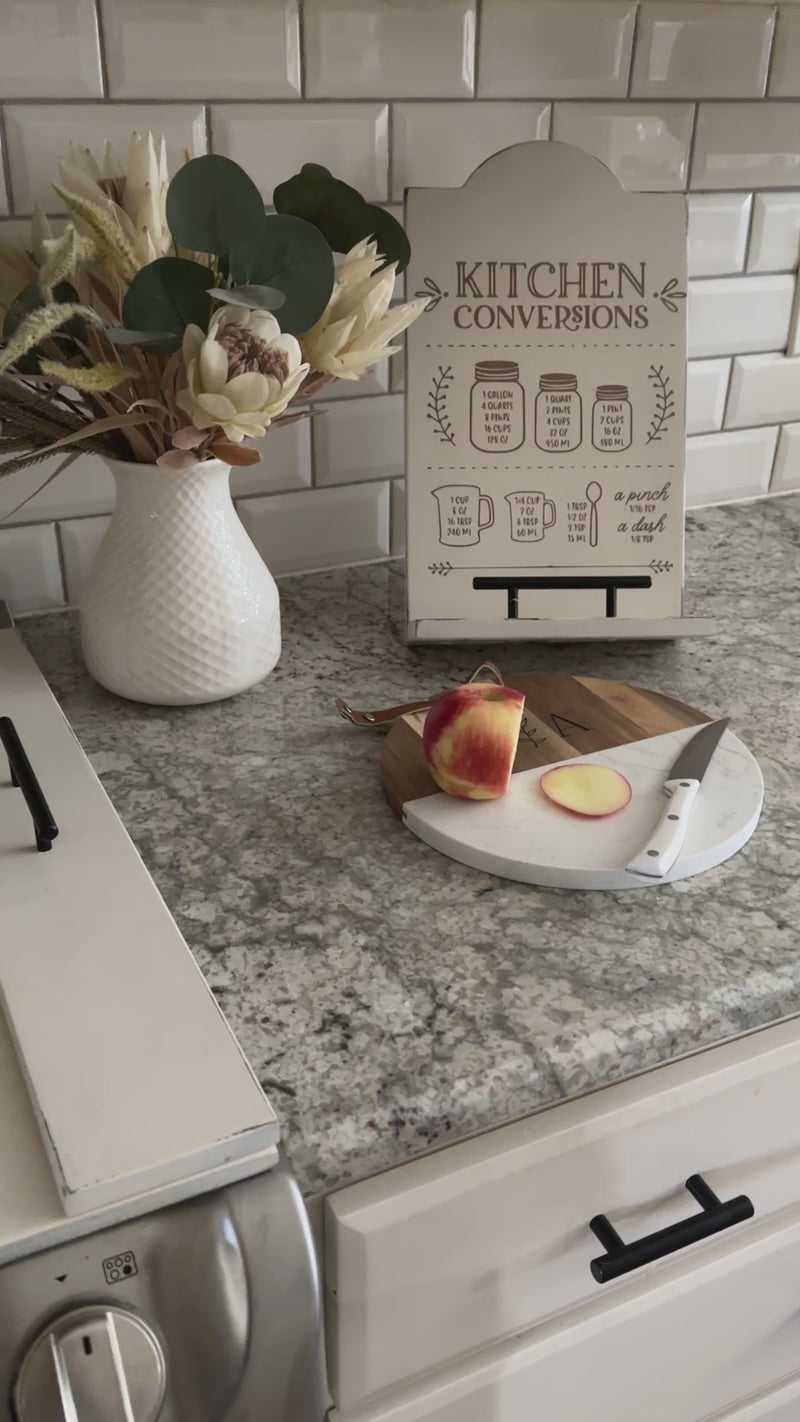 Personalized family name stove cover, ivory distressed "Johnson"