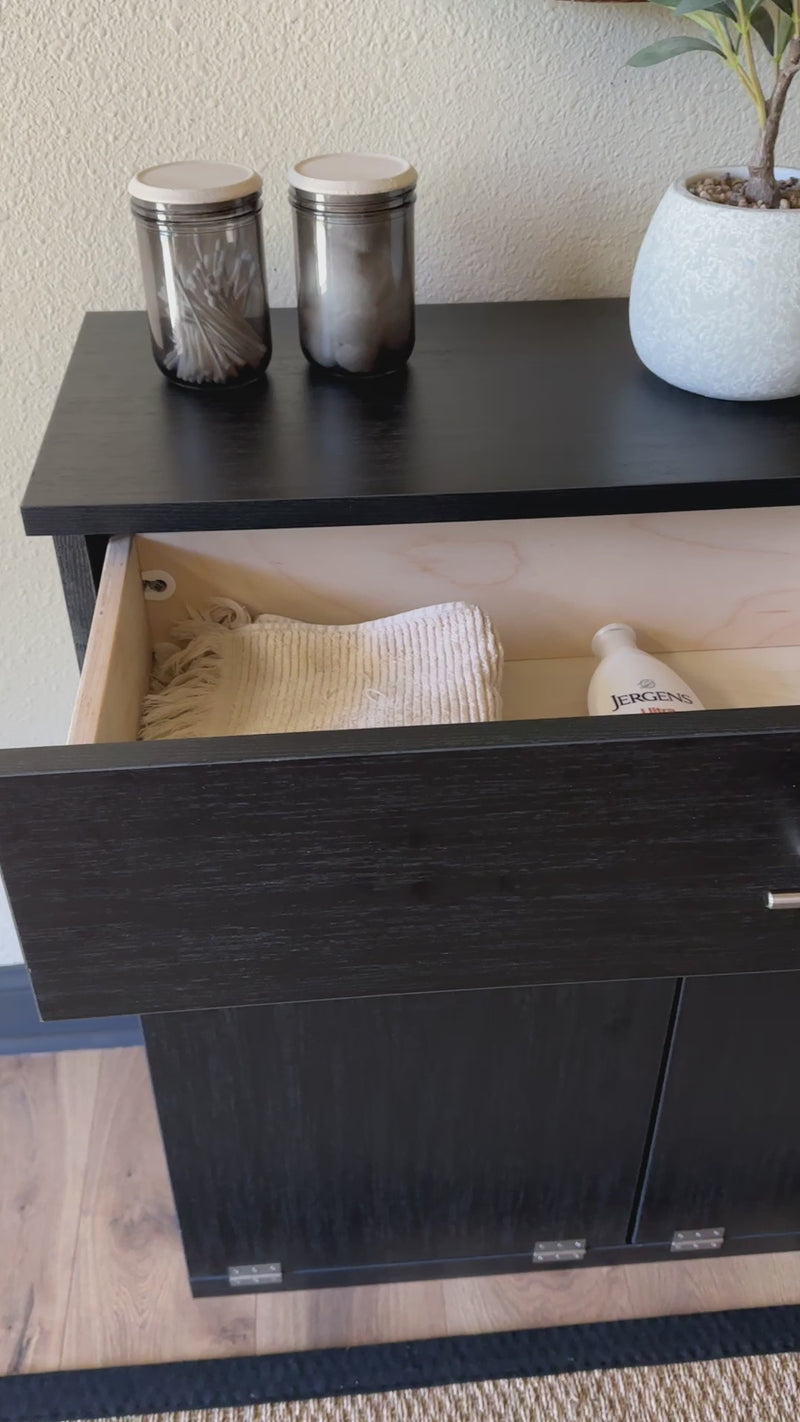 Dashwood laundry with a storage drawer in black wood look modern style