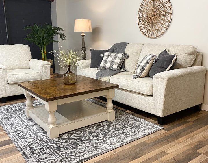 Rustic baluster square farmhouse coffee table distressed warm brown