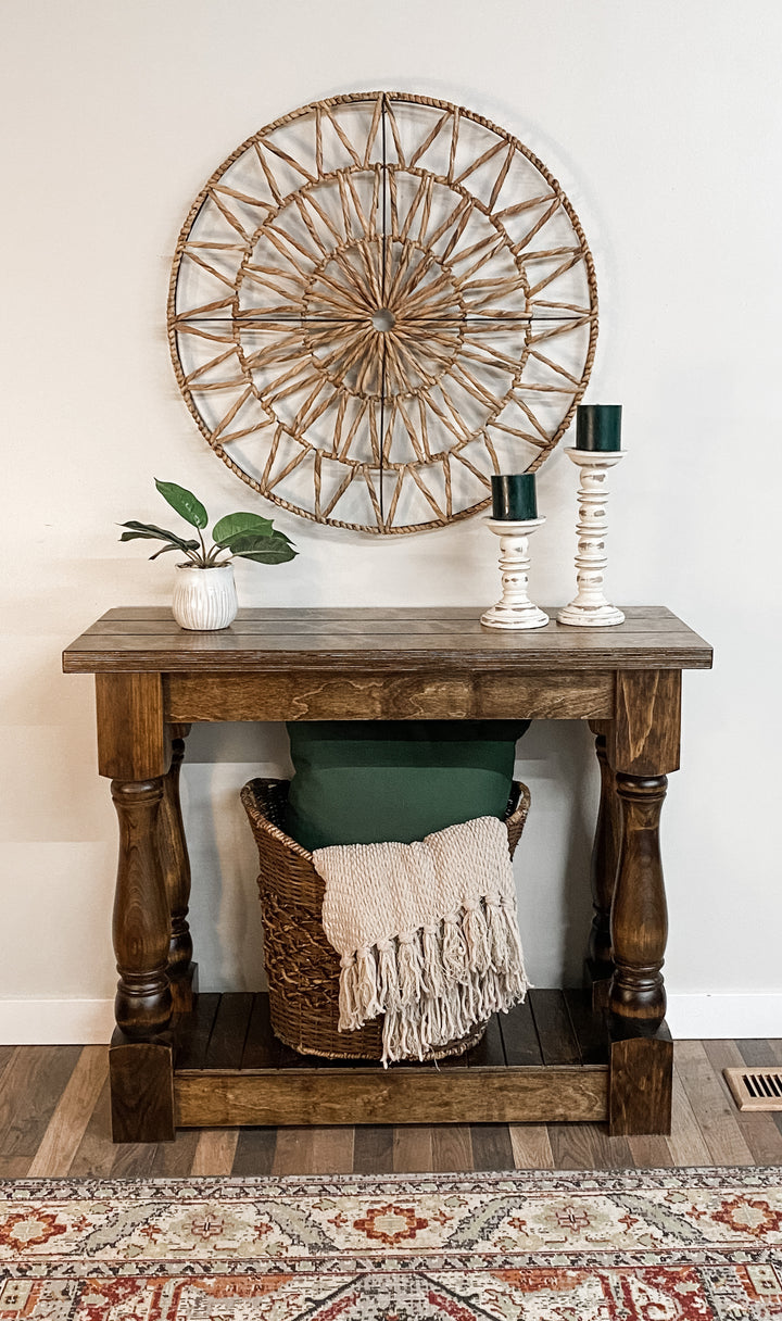 Entry table with baluster legs fully stained