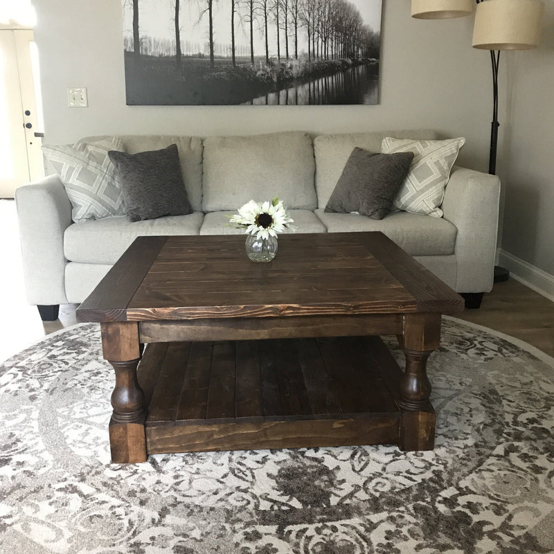 stained farmhouse style rustic coffee table espresso