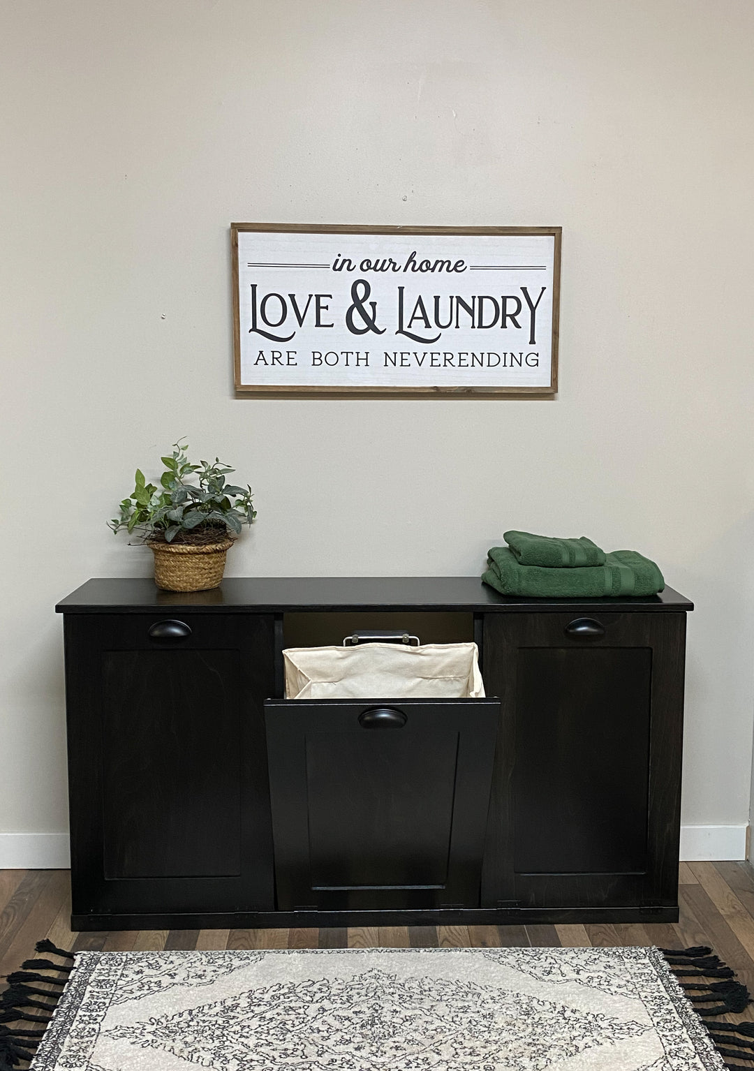 Triple laundry cabinet in black stain