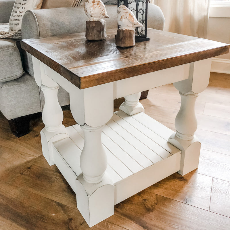 provincial top ivory distressed bottom, baluster farmhouse end table