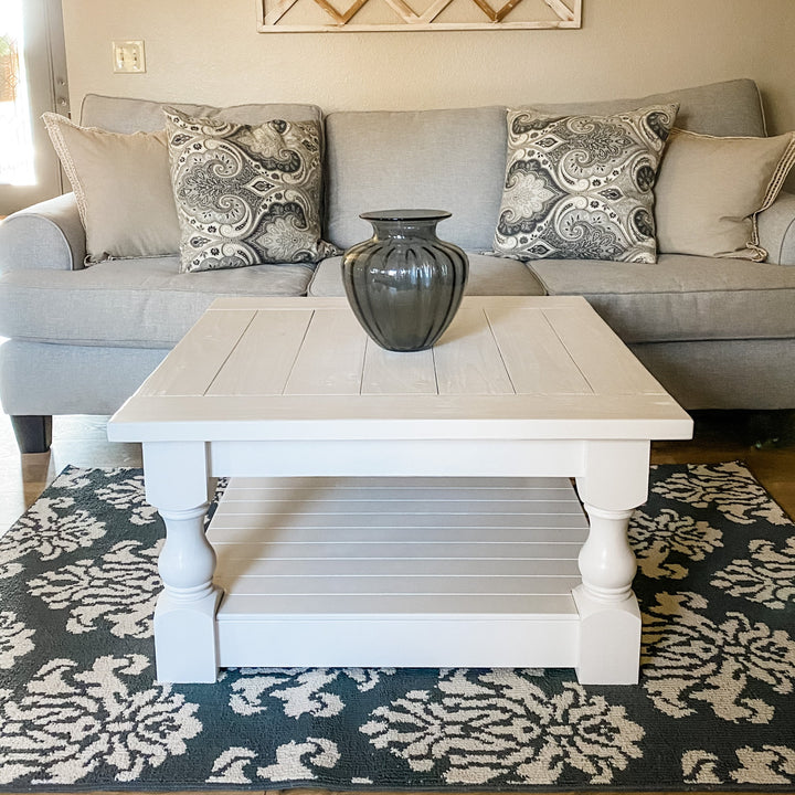 Rustic baluster square farmhouse coffee table all over paint no distressing