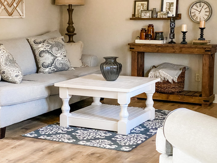 Rustic baluster square farmhouse coffee table all over paint no distressing