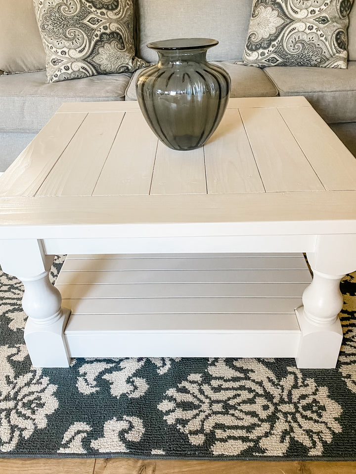 Rustic baluster square farmhouse coffee table all over paint no distressing