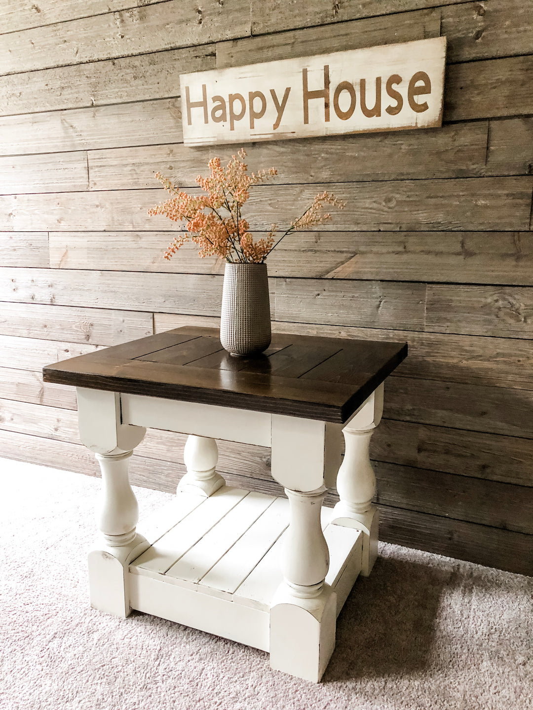 Rustic baluster farmhouse end table in dark brown