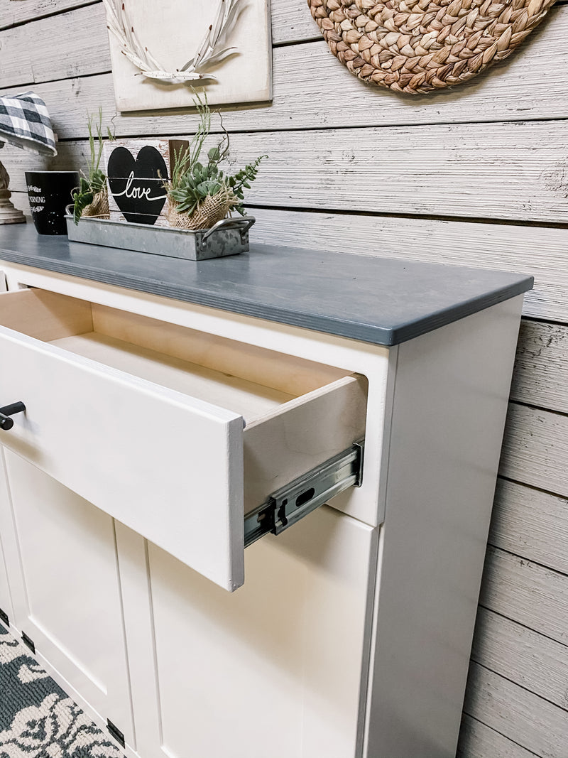 Templeton with a Storage Drawer in White with a Heather Gray Stained Top