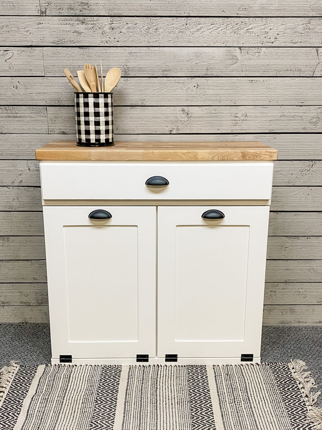 Butcher block top for tilt out trash or laundry hamper cabinets -add to your order