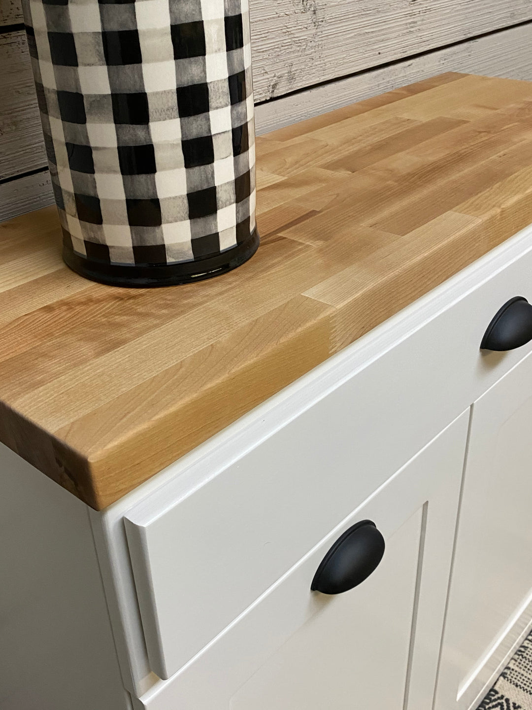 Butcher block top for tilt out trash or laundry hamper cabinets -add to your order