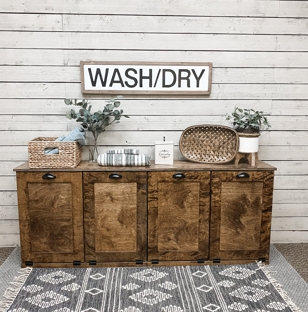 Quad 4 bin laundry in warm brown stain