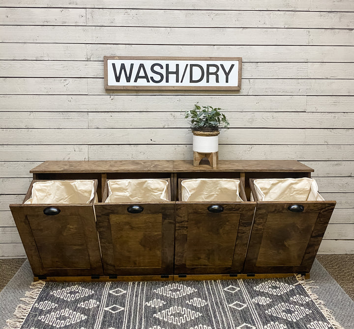 Quad 4 bin laundry in warm brown stain